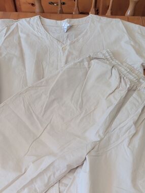 Cream Two-Piece Lounge Set - V-Neck Top & Elastic Waist Pants